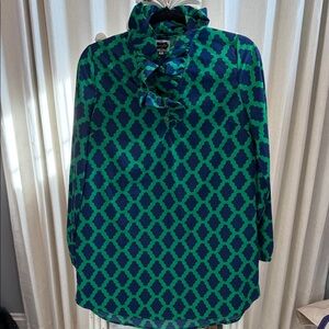 Mud Pie Green and Navy Patterned Blouse